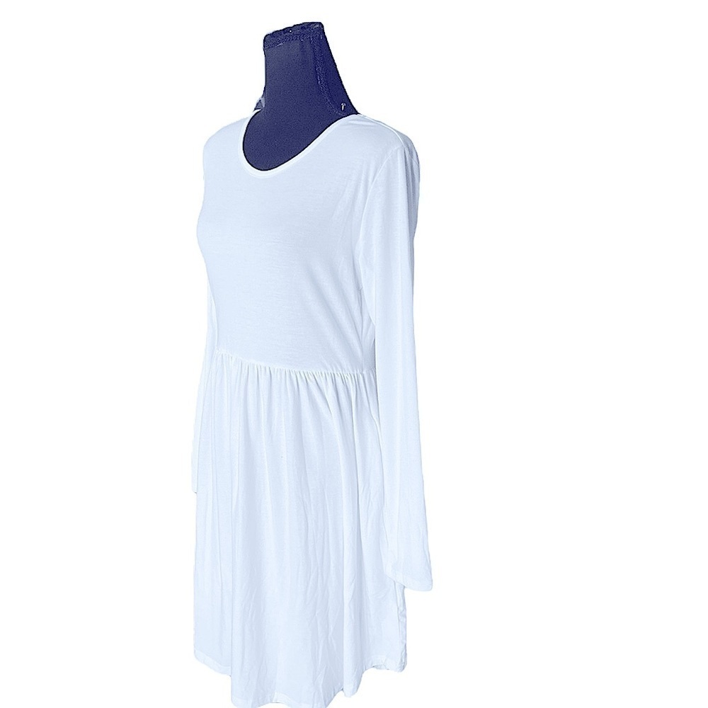 LONGYUAN Knee High White Long Sleeve Dress with pockets - Picture 8 of 14